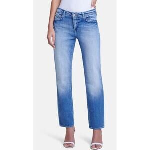 L'Agence 26 Majorie Mid Rise Jeans Balboa Blue Washed Cotton Blend Straight Leg